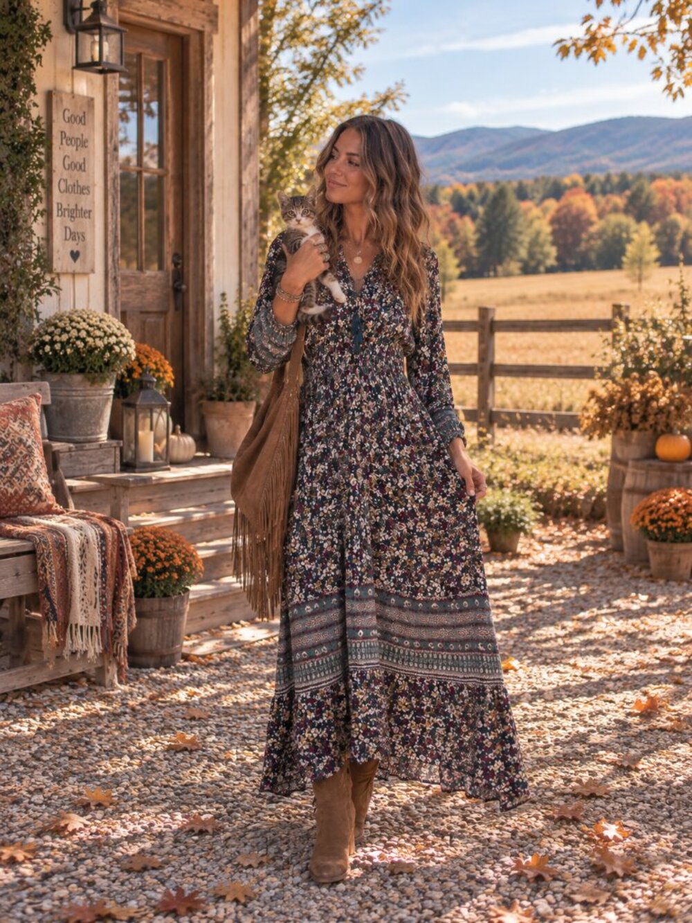 Knox Rose Floral Boho Smocked Midi Dress